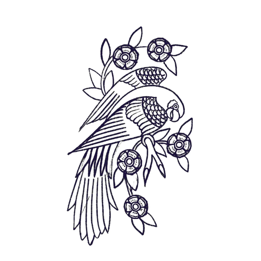 Perroquet aux roses — F.08, disponible — pièce unique 1/1